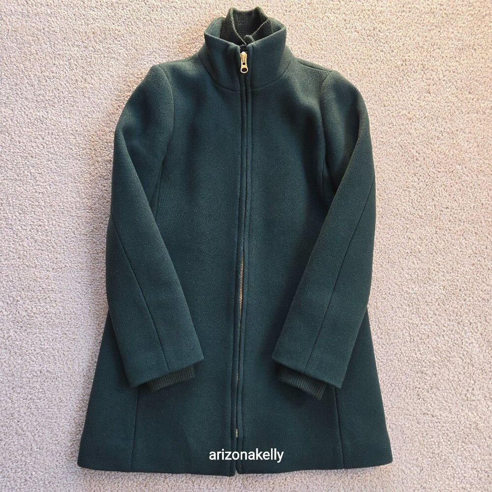 J. Crew Lodge Coat Italian Stadium Wool GREEN Size 0 Nello Gori Retail $350